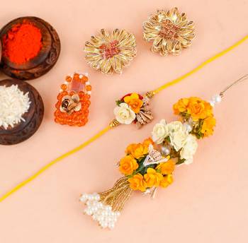 Handcrafted pearl & gold bead rakhi 1