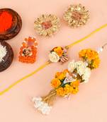 Handcrafted pearl & gold bead rakhi