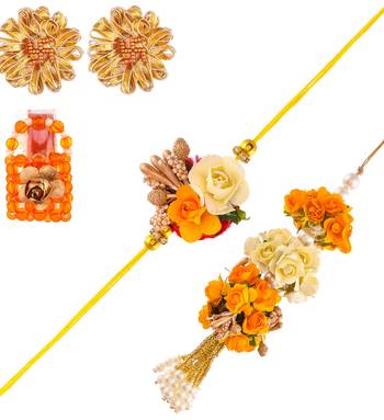 Handcrafted pearl & gold bead rakhi 2