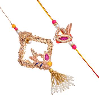 Handcrafted pearl & gold bead rakhi 2