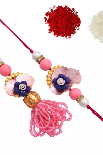 Handcrafted pearl & gold bead rakhi