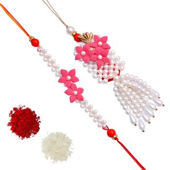 Handcrafted pearl & gold bead rakhi 2