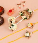 Handcrafted pearl & gold bead rakhi