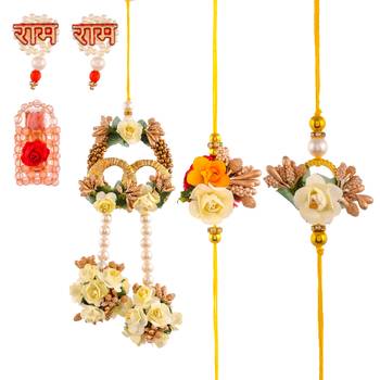 Handcrafted pearl & gold bead rakhi 2