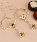 Handcrafted pearl & gold bead rakhi