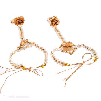 Handcrafted pearl & gold bead rakhi 2
