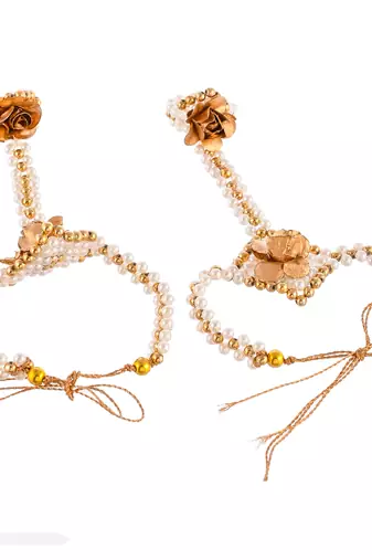Handcrafted pearl & gold bead rakhi