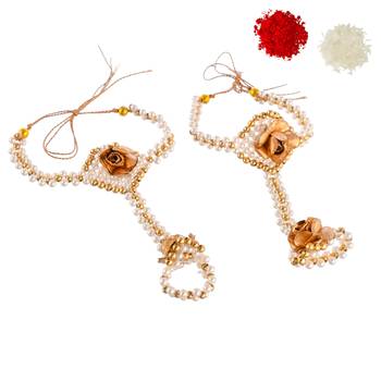 Handcrafted pearl & gold bead rakhi 3
