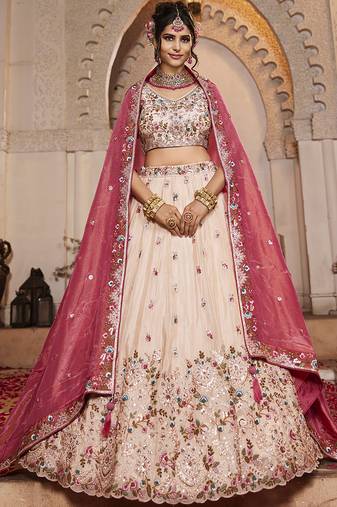Cream Tissue sequin embroidery Semi-Stitched Lehenga choli & Dupatta