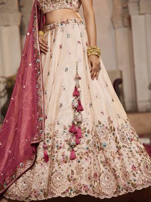 Cream Tissue sequin embroidery Lehenga choli & Dupatta 2