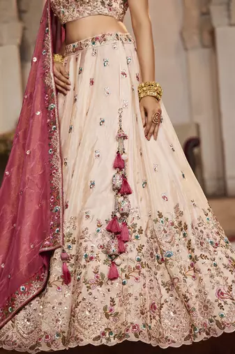 Cream Tissue sequin embroidery Lehenga choli & Dupatta