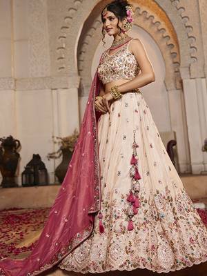 Cream Tissue sequin embroidery Lehenga choli & Dupatta 3