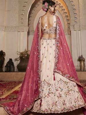 Cream Tissue sequin embroidery Lehenga choli & Dupatta 4