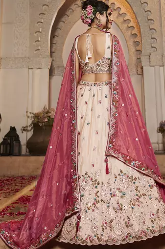 Cream Tissue sequin embroidery Lehenga choli & Dupatta