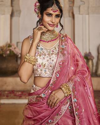 Cream Tissue sequin embroidery Lehenga choli & Dupatta 5