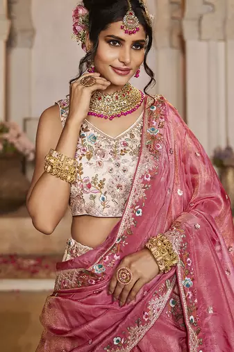 Cream Tissue sequin embroidery Lehenga choli & Dupatta