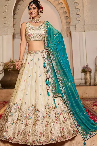 Cream Tissue sequin embroidery Semi-Stitched Lehenga choli & Dupatta