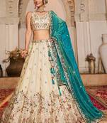 Cream Tissue sequin embroidery Semi-Stitched Lehenga choli & Dupatta