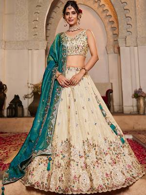 Cream Tissue sequin embroidery Lehenga choli & Dupatta 3