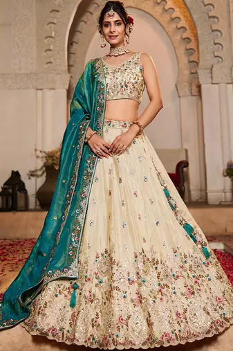 Cream Tissue sequin embroidery Lehenga choli & Dupatta