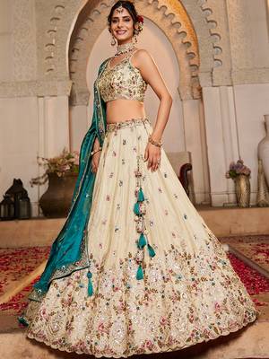 Cream Tissue sequin embroidery Lehenga choli & Dupatta 4