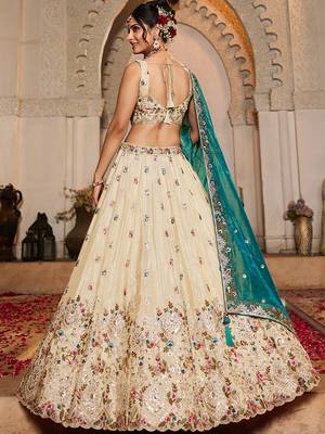 Cream Tissue sequin embroidery Lehenga choli & Dupatta 5