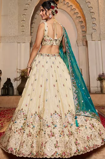 Cream Tissue sequin embroidery Lehenga choli & Dupatta