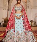 Blue Tissue Mirror embroidery Semi-Stitched Lehenga choli & Dupatta
