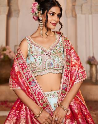 Blue Tissue Mirror embroidery Semi-Stitched Lehenga choli & Dupatta 4