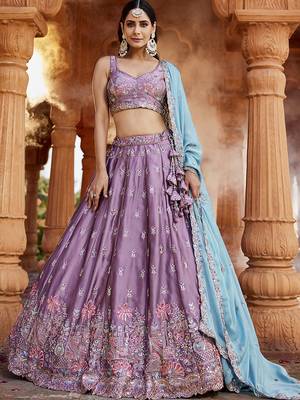 Lavender Georgette Sequins embroidery Semi-Stitched Lehenga choli & Dupatta 1