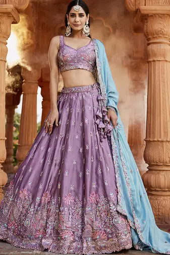 Lavender Georgette Sequins embroidery Semi-Stitched Lehenga choli & Dupatta