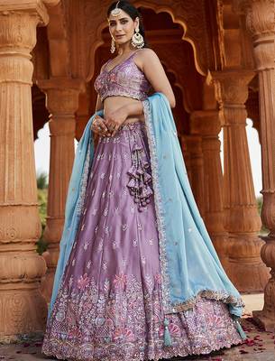 Lavender Georgette Sequins embroidery Semi-Stitched Lehenga choli & Dupatta 2