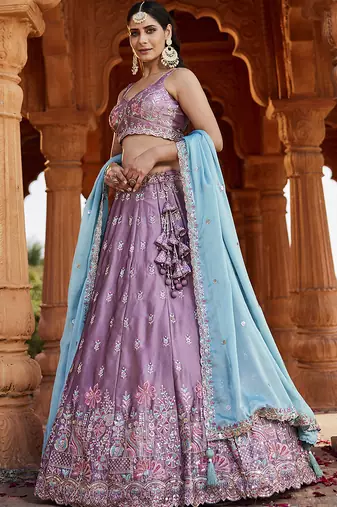 Lavender Georgette Sequins embroidery Semi-Stitched Lehenga choli & Dupatta