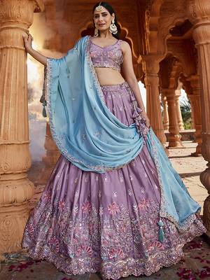 Lavender Georgette Sequins embroidery Semi-Stitched Lehenga choli & Dupatta 3