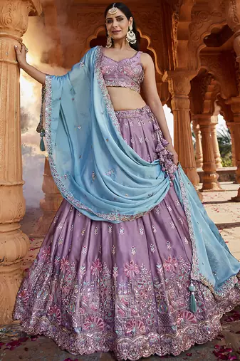 Lavender Georgette Sequins embroidery Semi-Stitched Lehenga choli & Dupatta