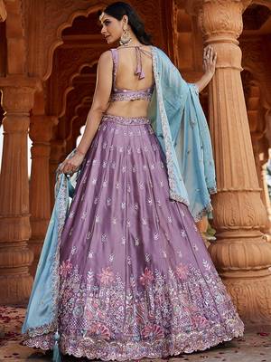 Lavender Georgette Sequins embroidery Semi-Stitched Lehenga choli & Dupatta 4