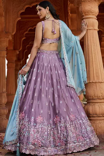 Lavender Georgette Sequins embroidery Semi-Stitched Lehenga choli & Dupatta