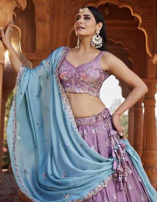 Lavender Georgette Sequins embroidery Semi-Stitched Lehenga choli & Dupatta 5