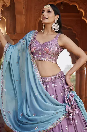 Lavender Georgette Sequins embroidery Semi-Stitched Lehenga choli & Dupatta