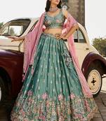 Lime green Georgette Sequins embroidery Semi-Stitched Lehenga choli & Dupatta