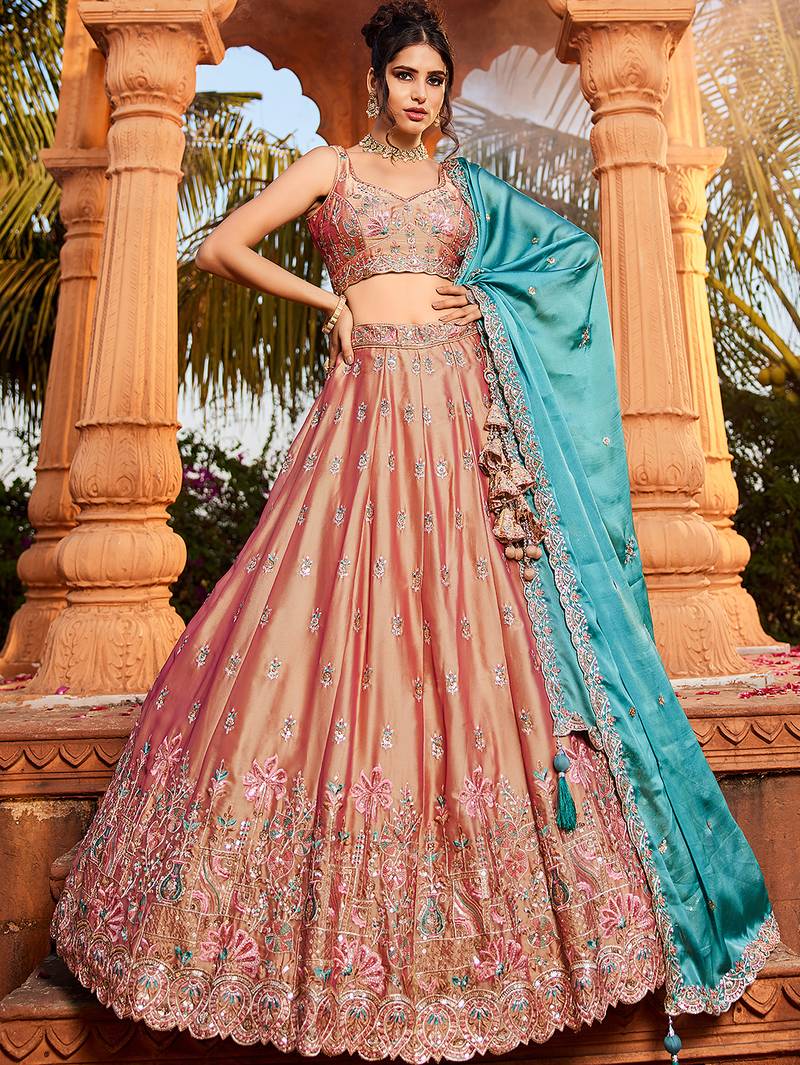 Nude Georgette Sequins embroidery Semi-Stitched Lehenga choli & Dupatta
