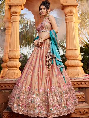 Nude Georgette Sequins embroidery Semi-Stitched Lehenga choli & Dupatta 3