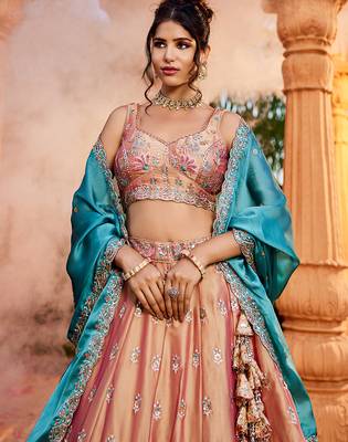 Nude Georgette Sequins embroidery Semi-Stitched Lehenga choli & Dupatta 4