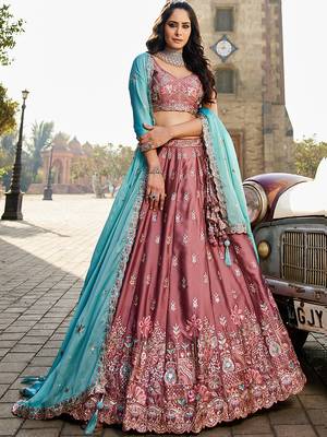 Rose gold Georgette Sequins embroidery Semi-Stitched Lehenga choli & Dupatta 1