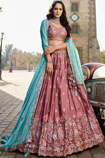 Rose gold Georgette Sequins embroidery Semi-Stitched Lehenga choli & Dupatta