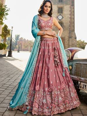 Rose gold Georgette Sequins embroidery Semi-Stitched Lehenga choli & Dupatta 2