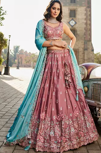 Rose gold Georgette Sequins embroidery Semi-Stitched Lehenga choli & Dupatta