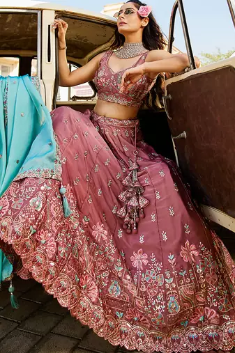 Rose gold Georgette Sequins embroidery Semi-Stitched Lehenga choli & Dupatta