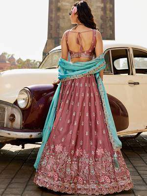 Rose gold Georgette Sequins embroidery Semi-Stitched Lehenga choli & Dupatta 5