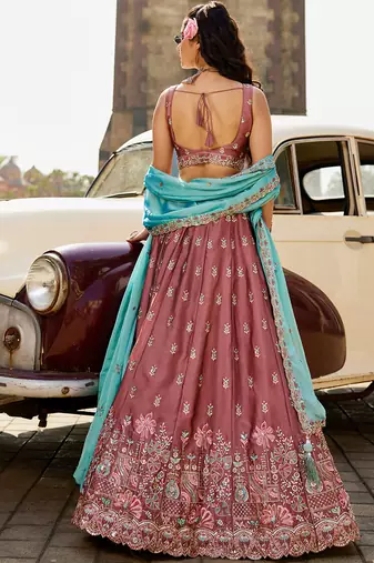 Rose gold Georgette Sequins embroidery Semi-Stitched Lehenga choli & Dupatta